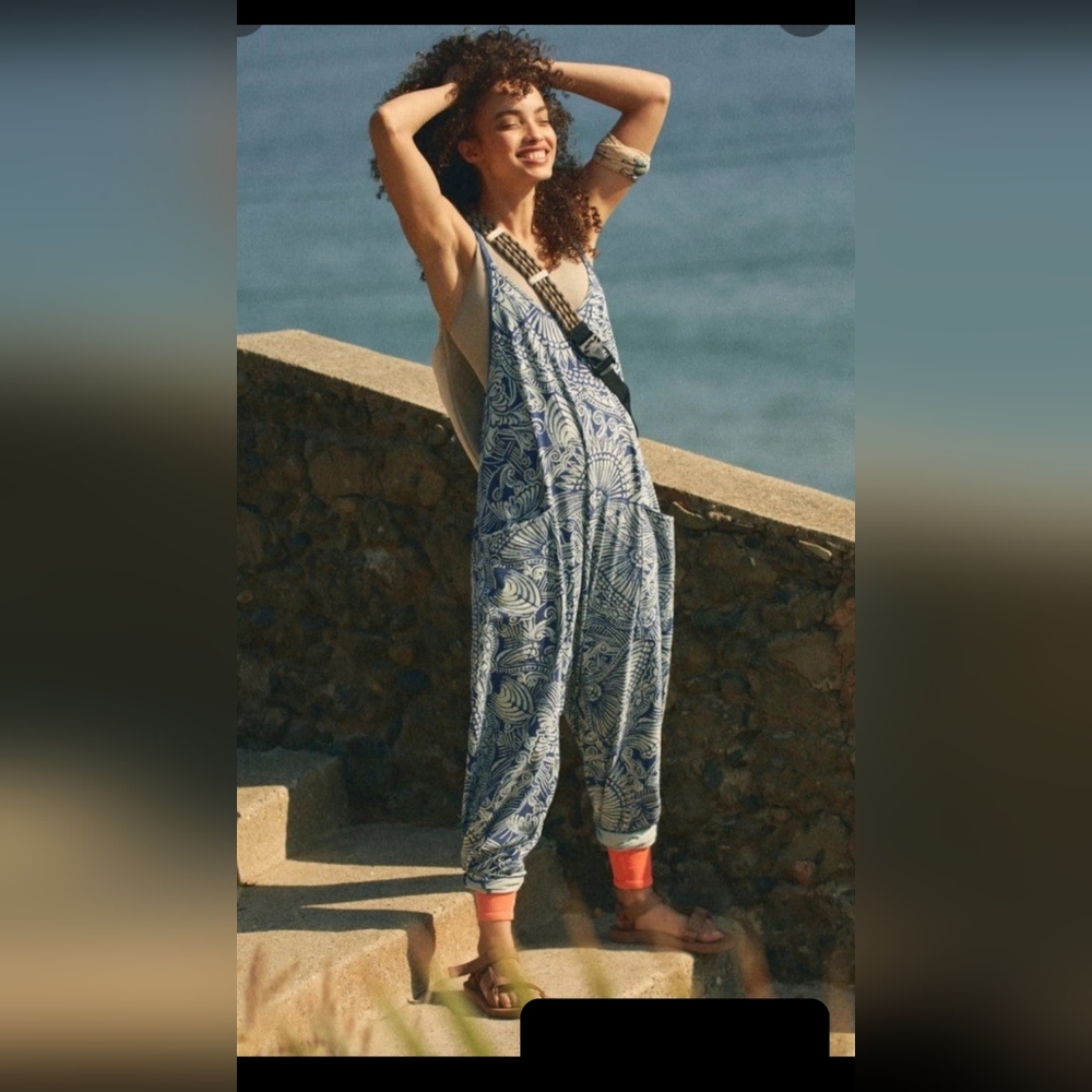 Free People Hot Shot Printed Onesie - Indigo Combo